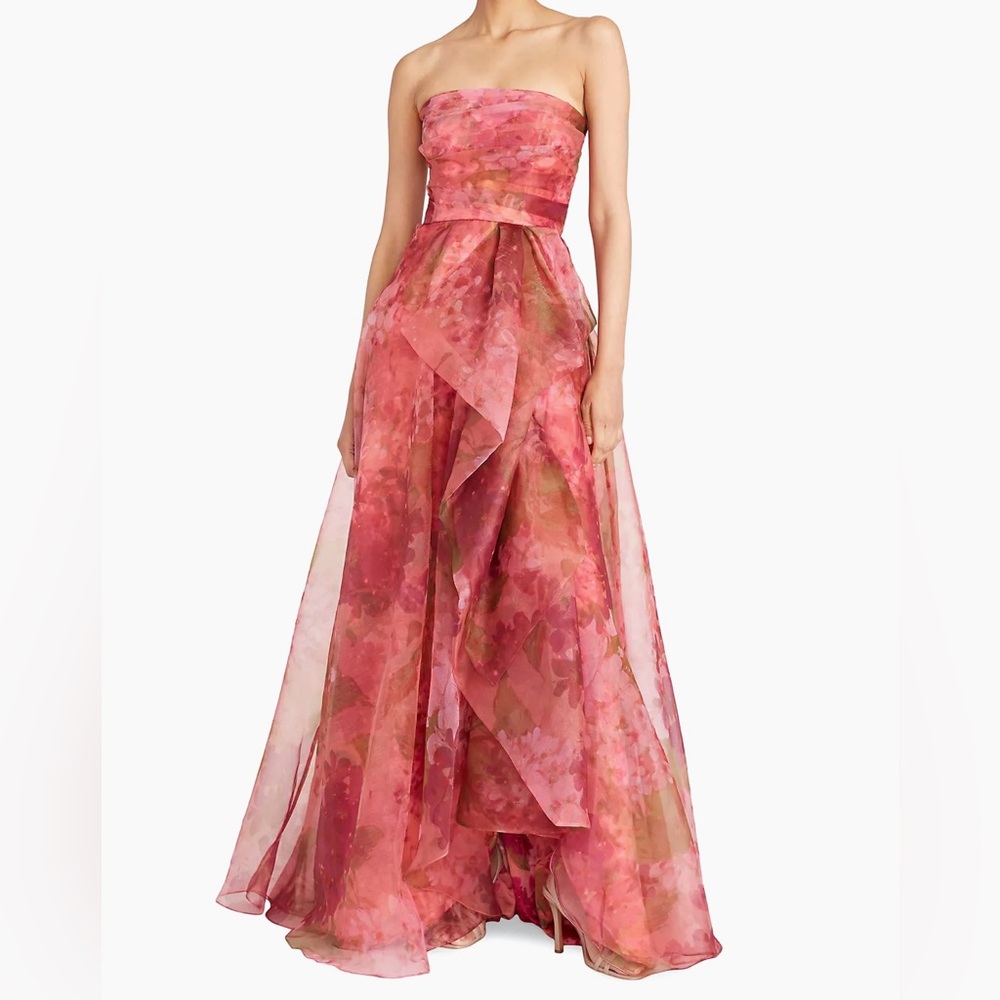 Theia Fahreta Floral Strapless Gown